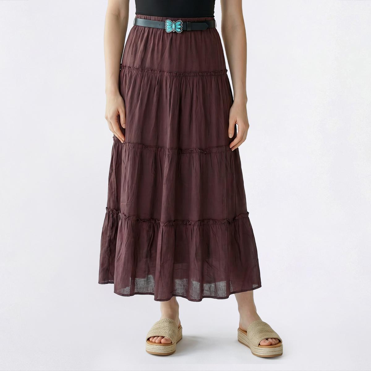 Juniors No Comment Butterfly Belt Tier Maxi Skirt