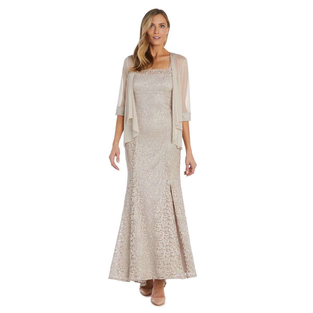 Womens R&M Richards Lace Jacket Dress with Pearl Neck Trim