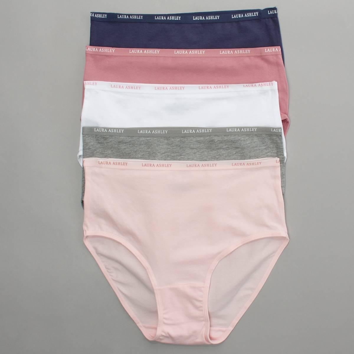 Womens Laura Ashley(R) 5pk. Brief Panties with Logo - LS9221-5PKRI