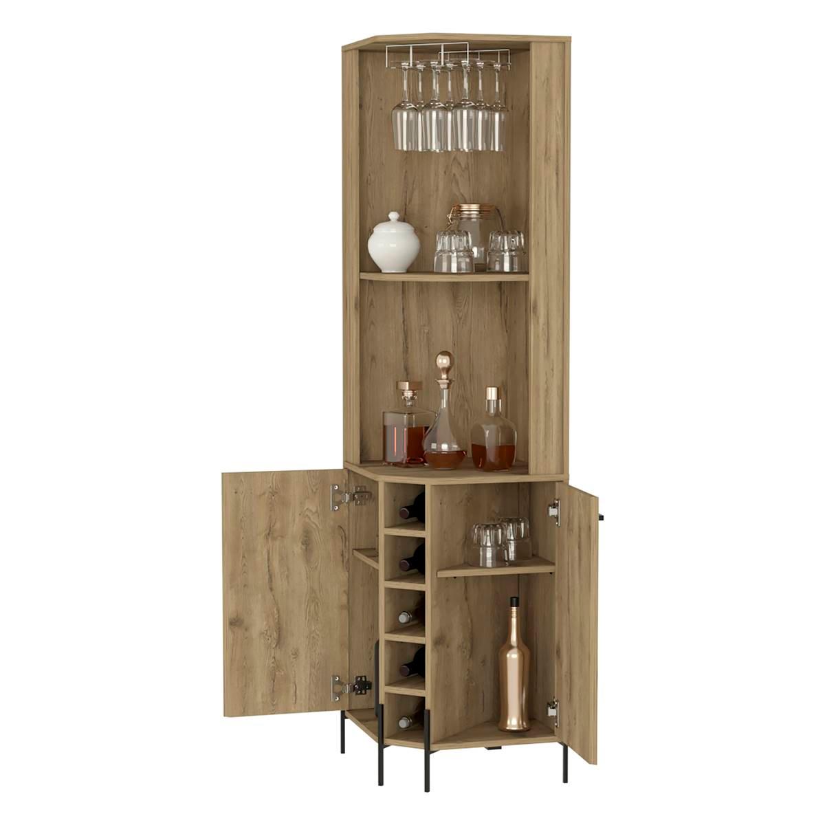 FM FURNITURE Reese Macadamia Corner Bar Cabinet