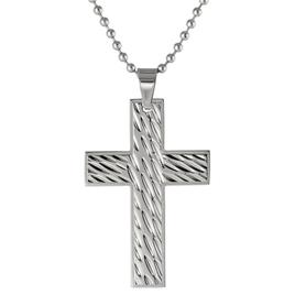 Mens Lynx Stainless Steel Ball Chain Textured Cross Pendant