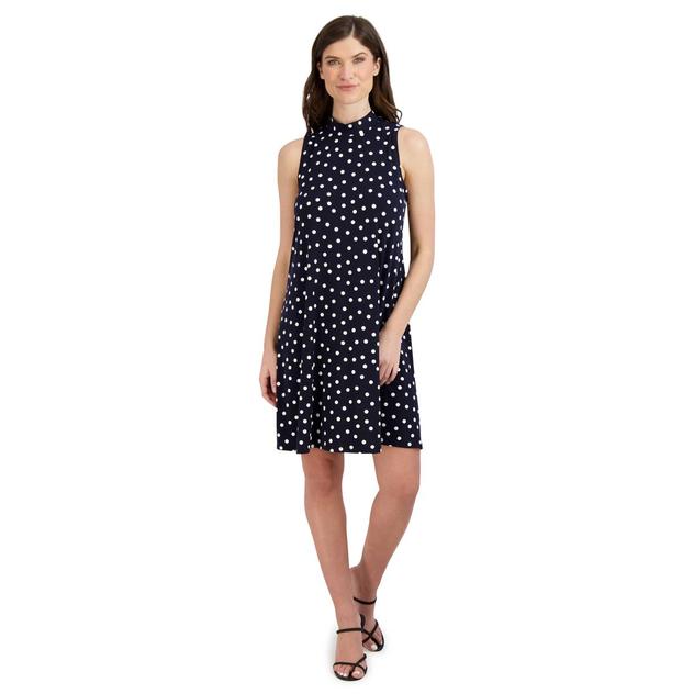 Petite Robbie Bee Sleeveless Mock Neck Dot Print Ity Dress