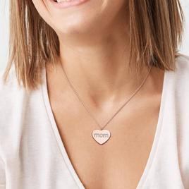 Sophia B Pink Silver 1/10ct. Diamond Mom Heart Chain Pendant