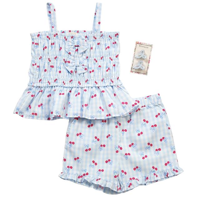 Girls (7-12) BTween® Gingham Cherry Top & Short Set - Ice Water