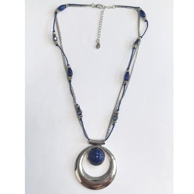 Ashley Cooper™ Rhodium Navy Beaded Pendant Triple Necklace