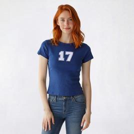 Juniors No Comment Denim Applique Baby Tee - Denim