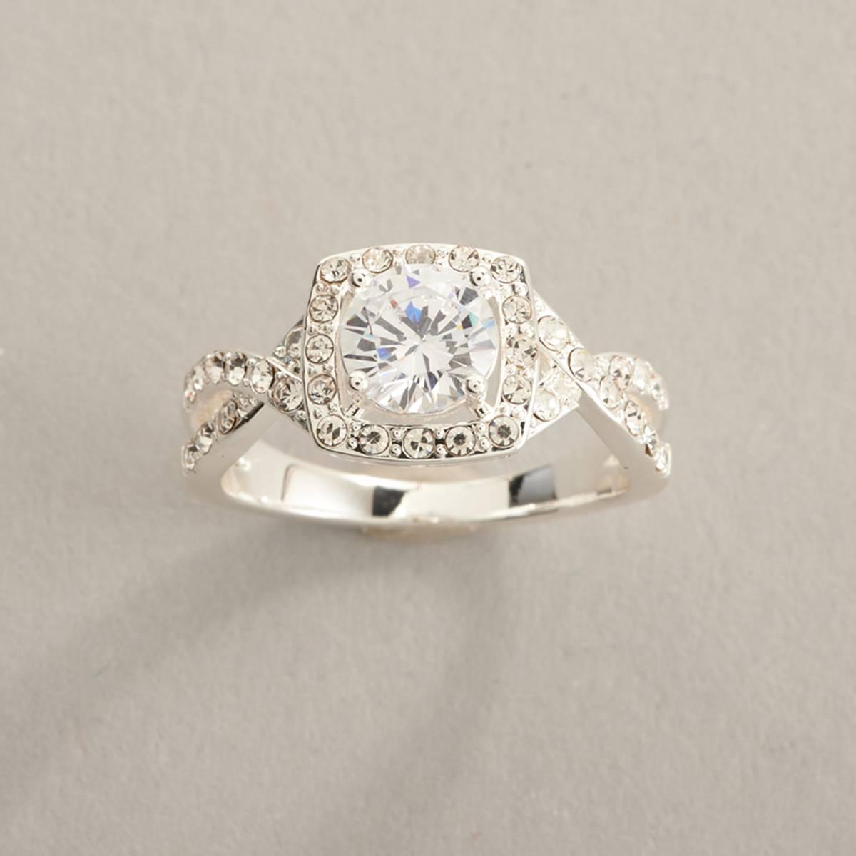 Ashley Cooper(tm) Silver Round Stone Halo Pave Ring