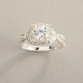 Ashley Cooper(tm) Silver Round Stone Halo Pave Ring