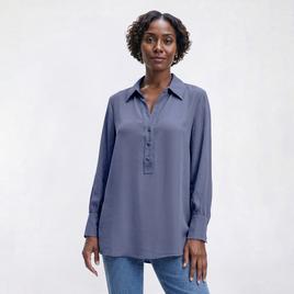 Womens Adrianna Papell Button Front Silky Side Slit Blouse