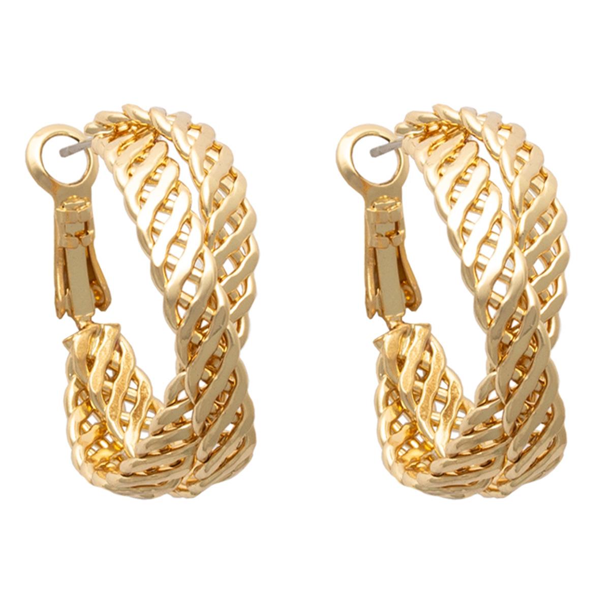 Freedom Nickel-Free Basket Weave Gold-Tone Hoop Earrings