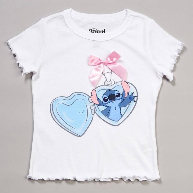 Girls (7-16) Disney Short Sleeve Stitch Bow Locket Tee