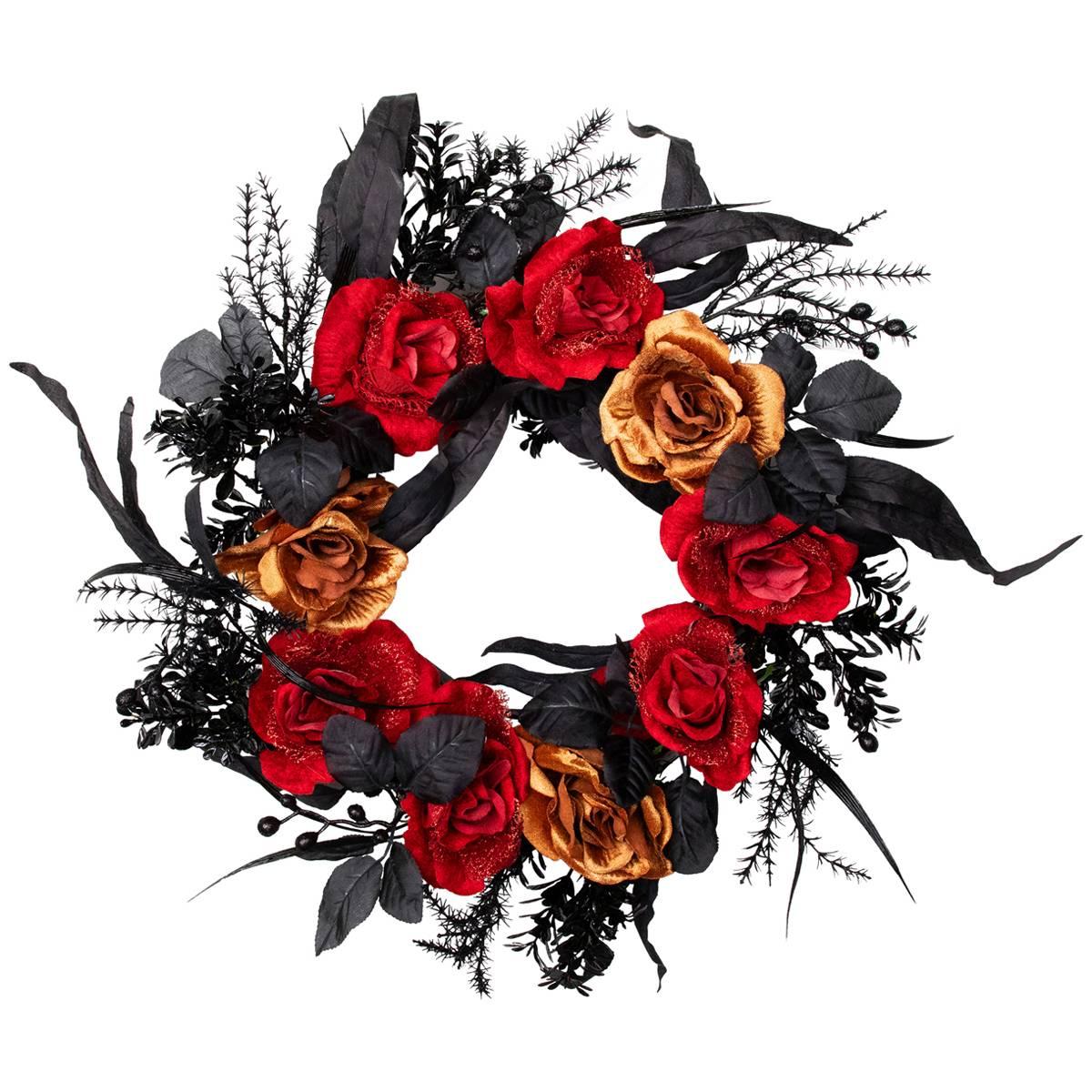 Northlight Seasonal 22in. Unlit Red & Gold Rose Halloween Wreath