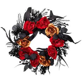 Northlight Seasonal 22in. Unlit Red & Gold Rose Halloween Wreath