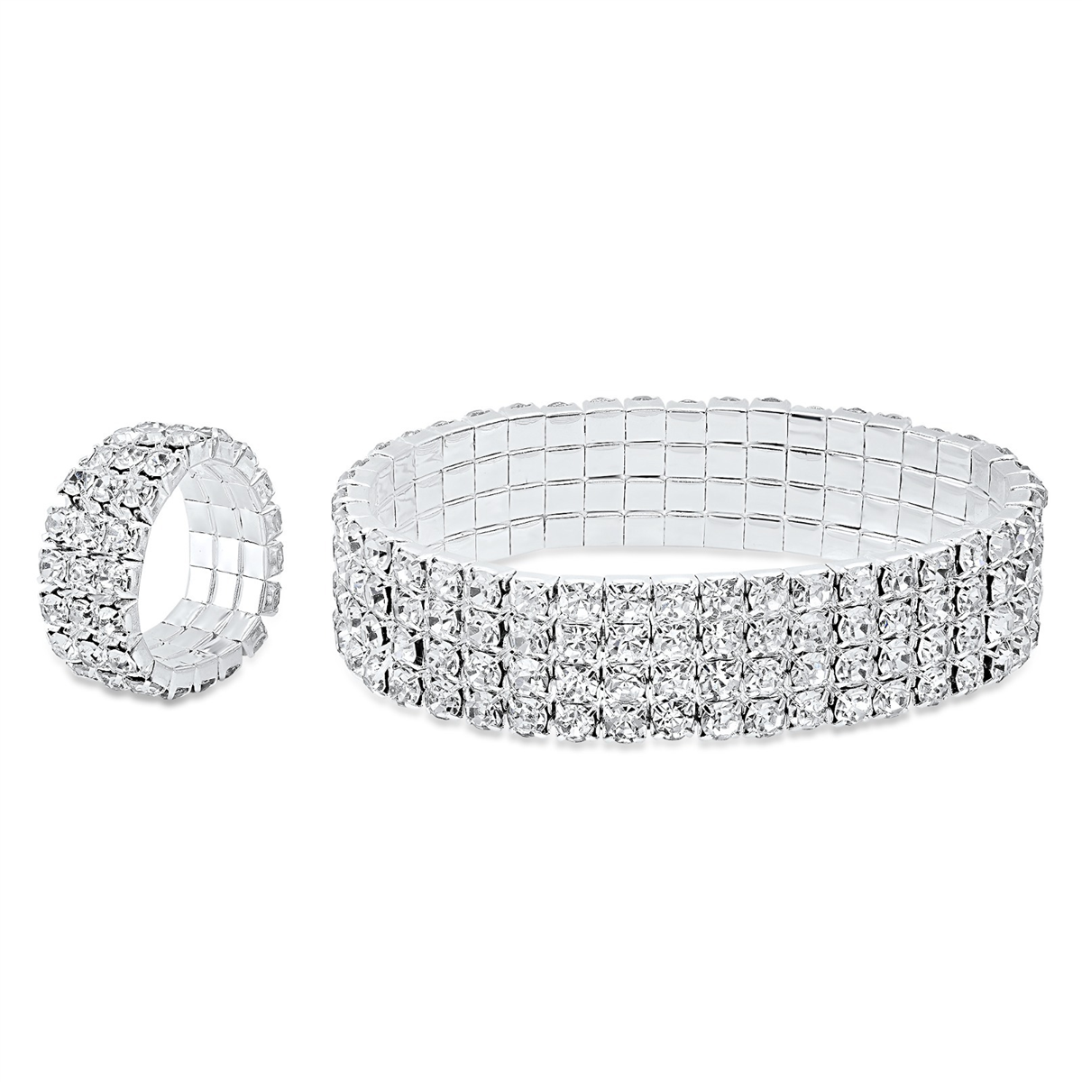 Saffron Stretch Bracelet with Ring Set Adorned with Rhinestones