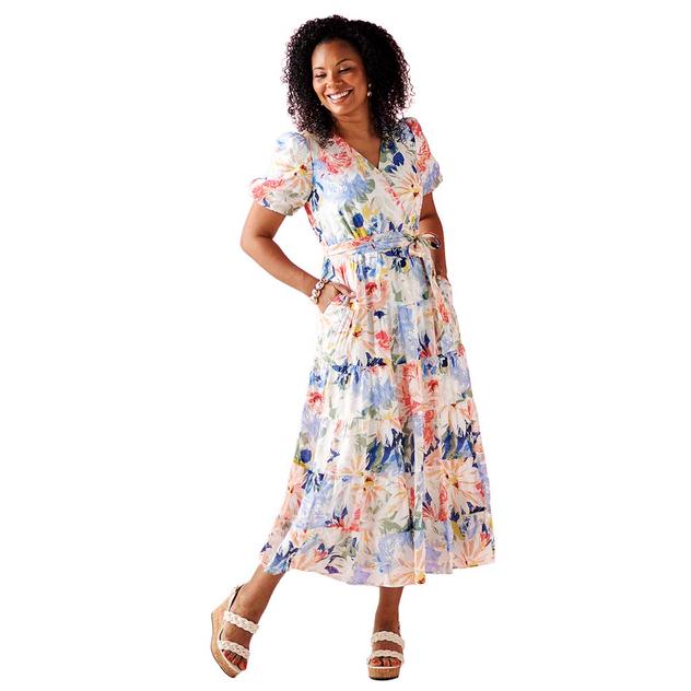 Womens MSK Puff Sleeve Floral Midi Dress
