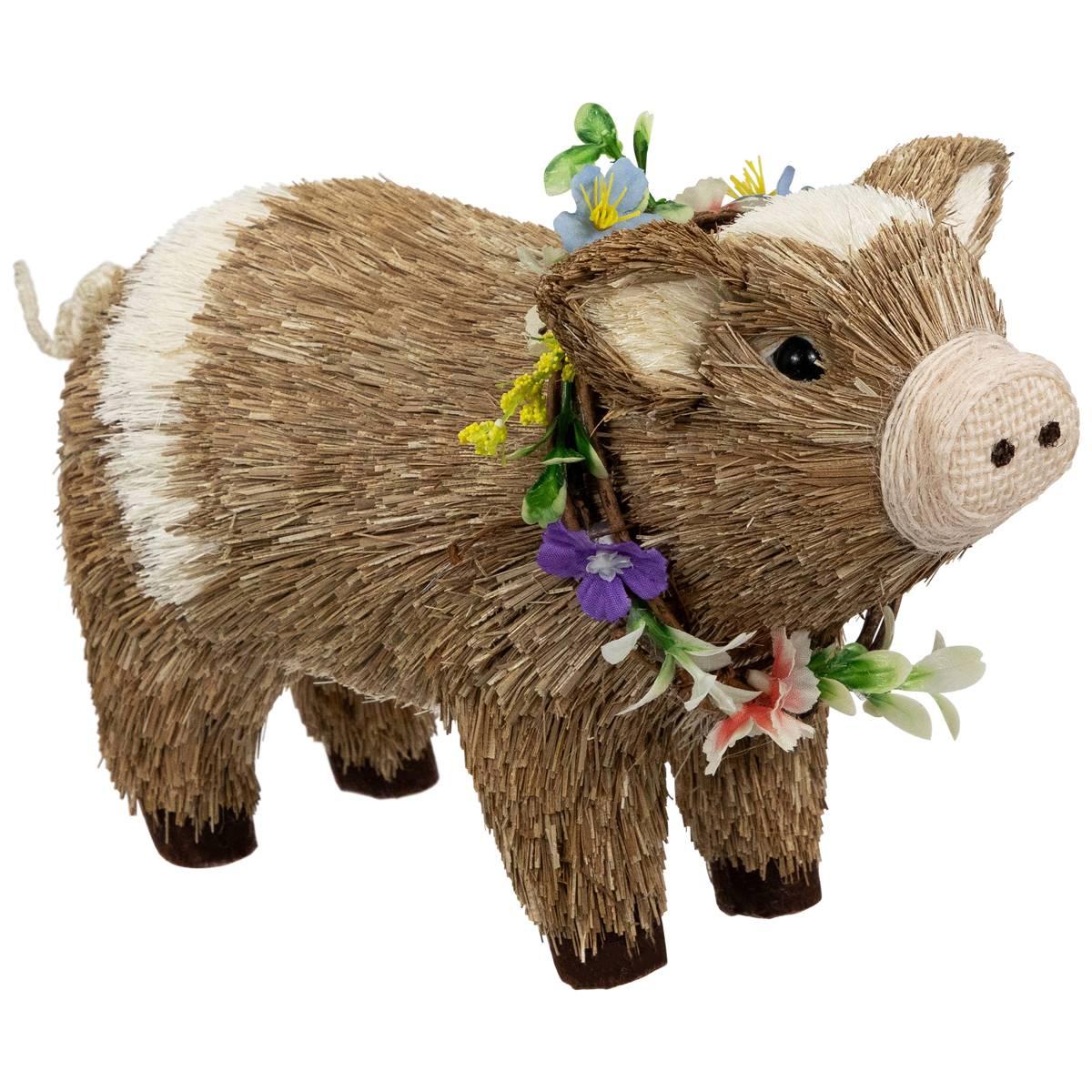 Northlight Seasonal Boy Piglet with Floral Wreath Spring Figurine