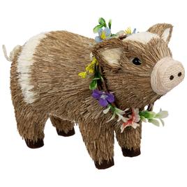 Northlight Seasonal Boy Piglet with Floral Wreath Spring Figurine