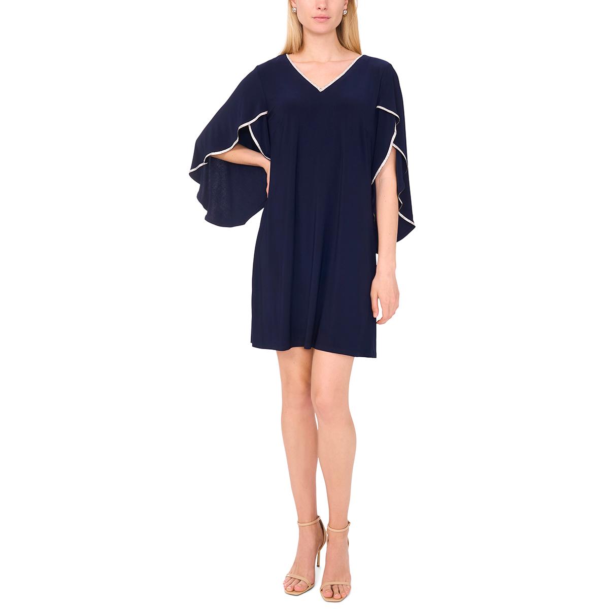 Womens MSK Rhinestone Trim Open Sleeve V Neck Dress