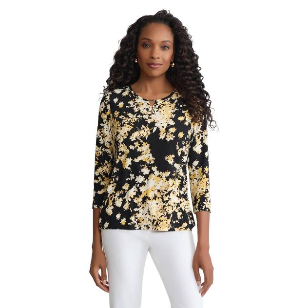 Womens Jones New York 3/4 Sleeve Keyhole Neck Floral Blouse