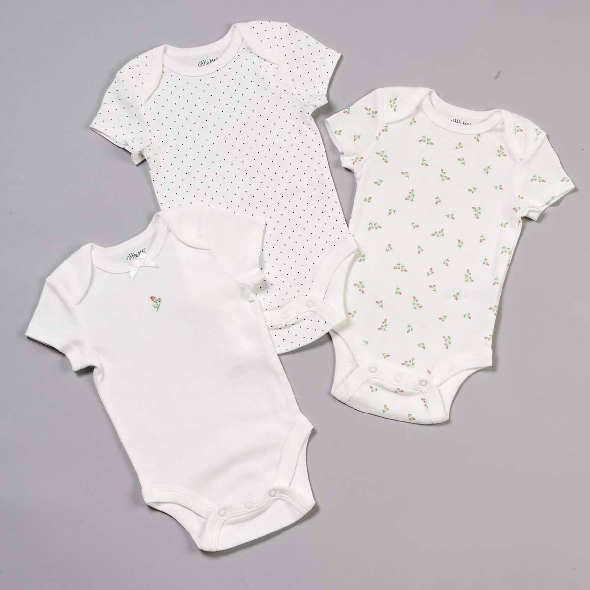 Baby Girl (NB-9M) Little Me 3pk. Rosebud Bodysuits