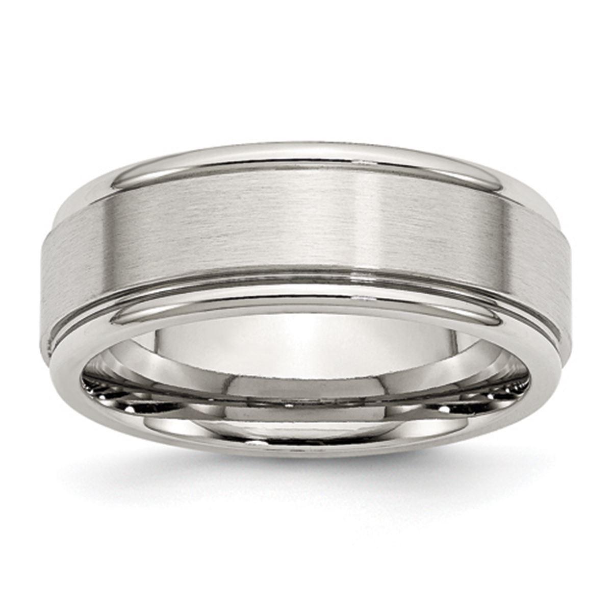 Mens Gentlemen's Classics(tm) 8mm Brushed Polished Ridged Edge Band