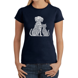Womens LA Pop Art Dogs and Cats - Word Art T-Shirt