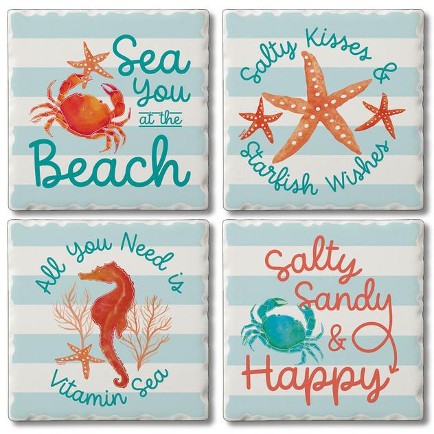 Thirstystone 4pk. 4.25in. Assorted Coral Aqua Square Coasters Set