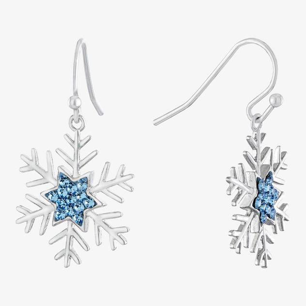 Athra Fine Silver Plated & Blue Crystal Snowflake Drop Earrings