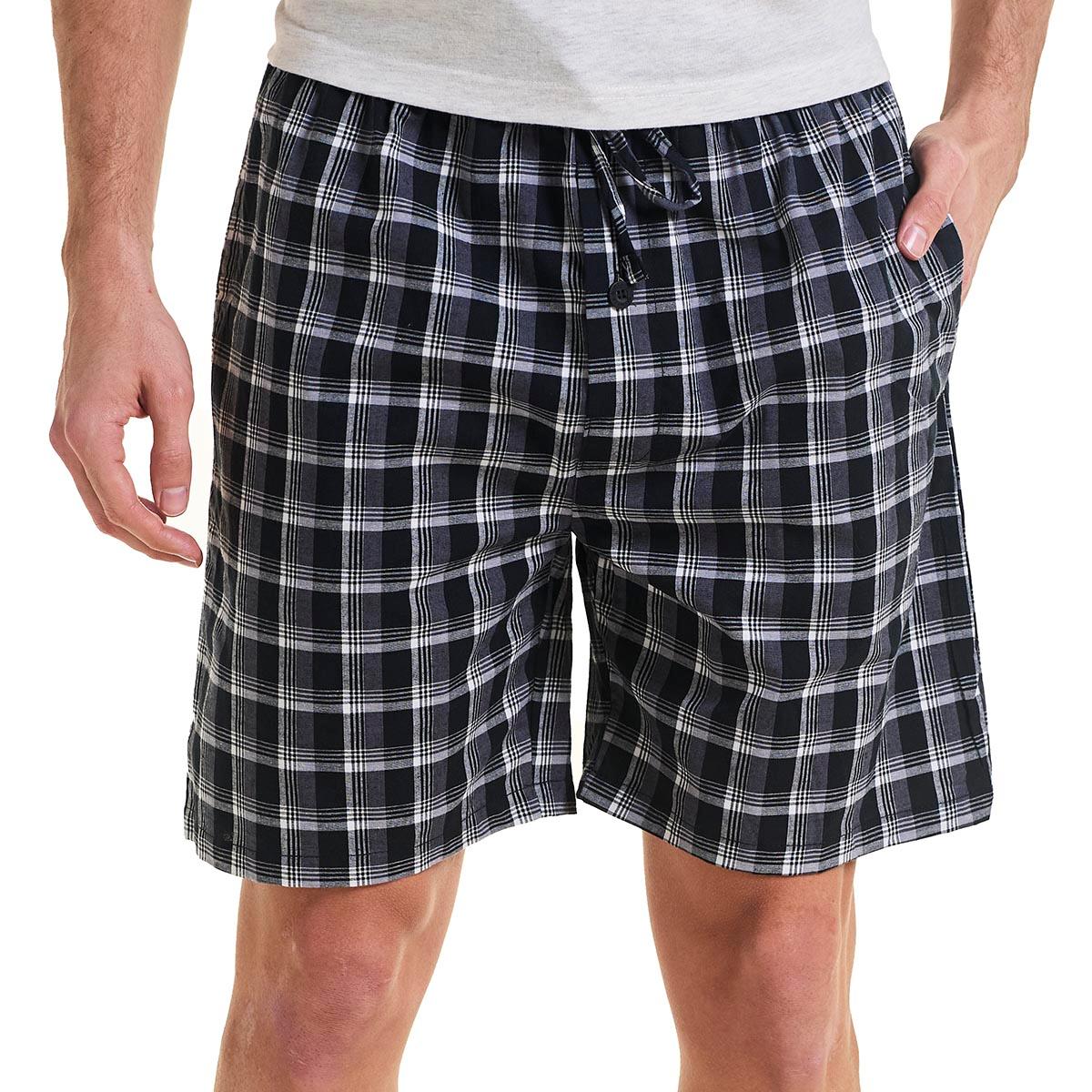 Mens Preswick & Moore(R) Soft Woven Pajama Shorts-Black/Grey Plaid