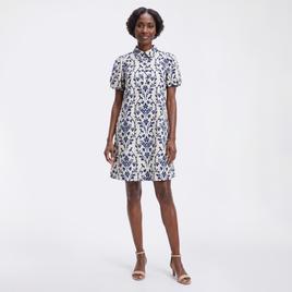 Petite MSK Short Sleeve Puff Sleeve Damask Shift Dress