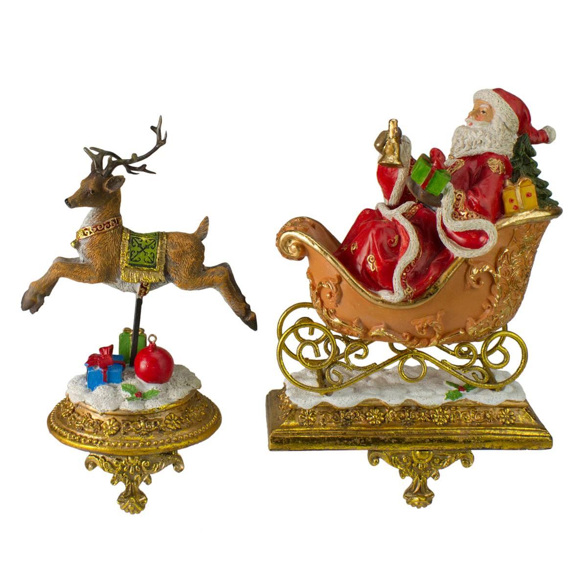 Northlight Santa & Reindeer Glittered Christmas Stocking Holders