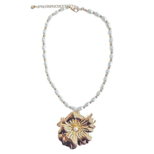 Ashley Cooper™ Gold-Tone Beaded Necklace with Flower Pendant