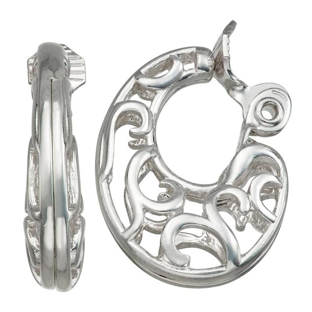 Napier Silver-Tone Filigree Organic Clip On Hoop Earrings