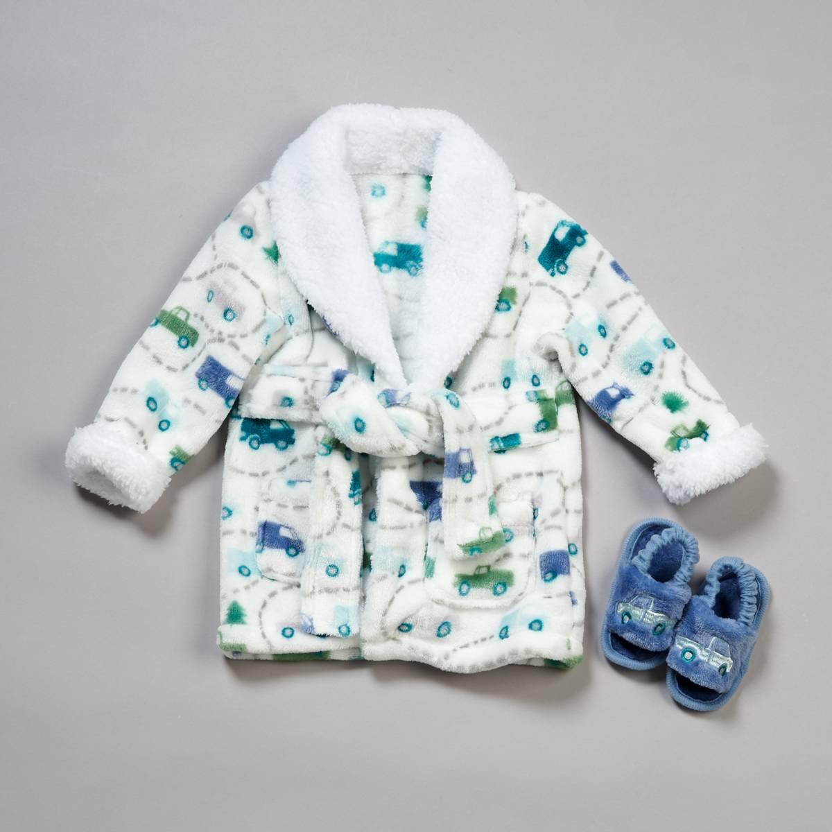 Baby Boy Little Celebrity Cars & Trucks Flannel Robe W/ Slippers