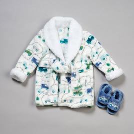 Baby Boy Little Celebrity Cars & Trucks Flannel Robe W/ Slippers
