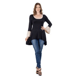 Womens 24/7 Comfort Apparel Black & Beige Hi-Low Tunic
