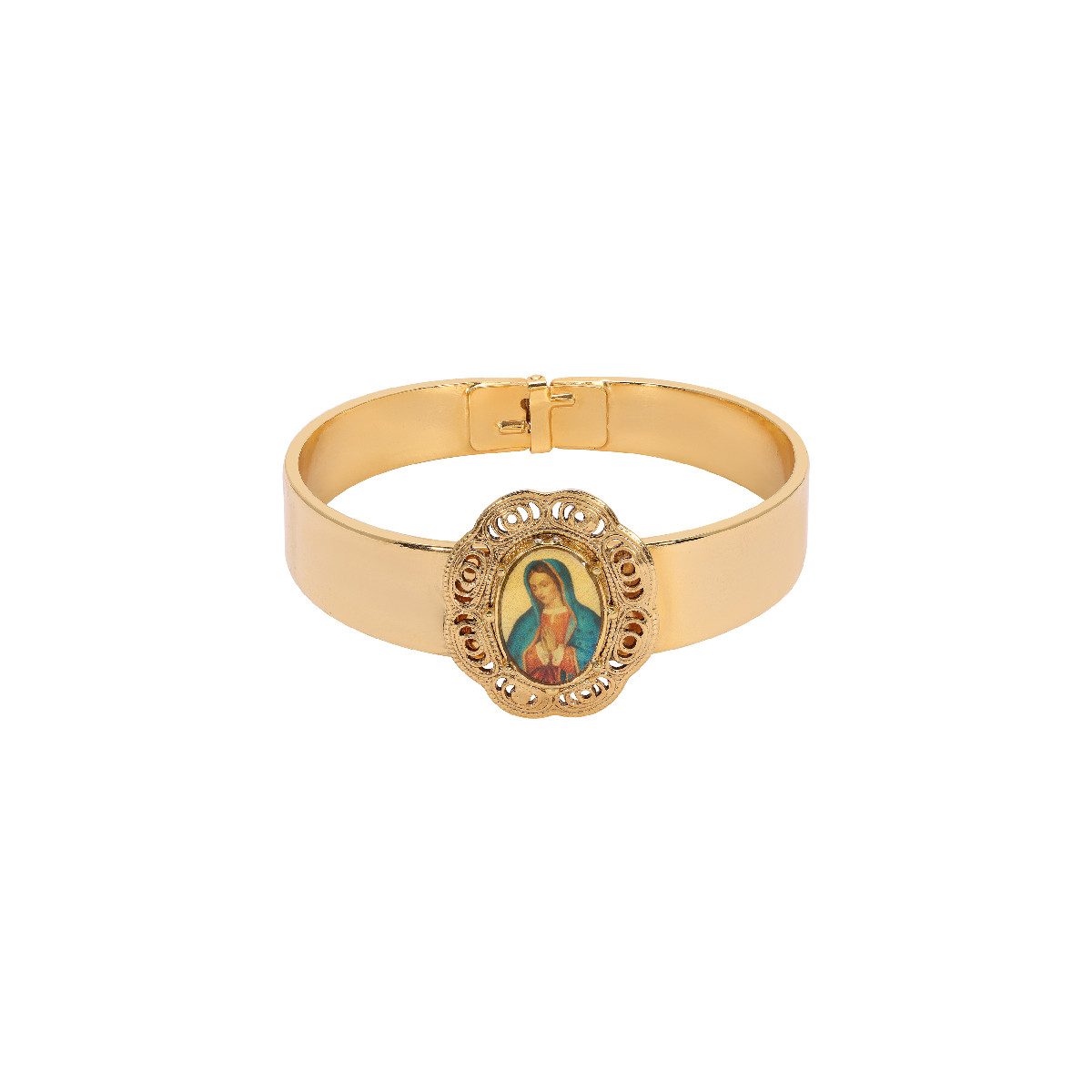 Symbols of Faith Gold Tone Oval Virgin Mary Decal Bracelet