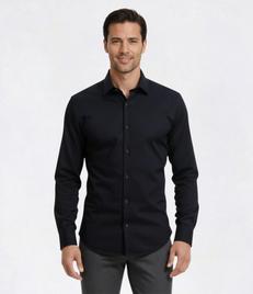 Mens Bill Blass Textured Stripe Modern Fit Dress Shirt - Black