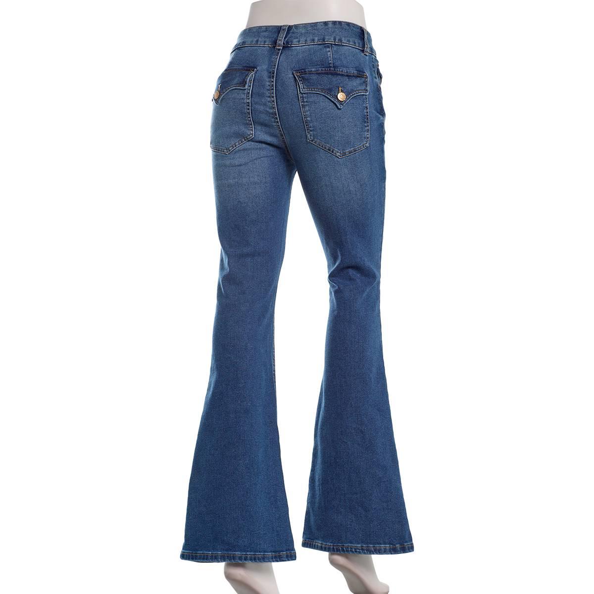 Juniors Celebrity Pink Mid Rise Flare Jeans w/ Flap Back Pockets