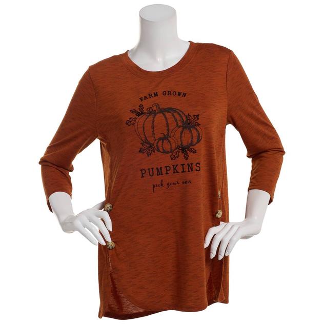 Womens Tru Self 3/4 Sleeve Hem Detail Graphic Tee
