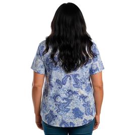 Plus Size Notations Short Sleeve Paisley Bar Keyhole Blouse