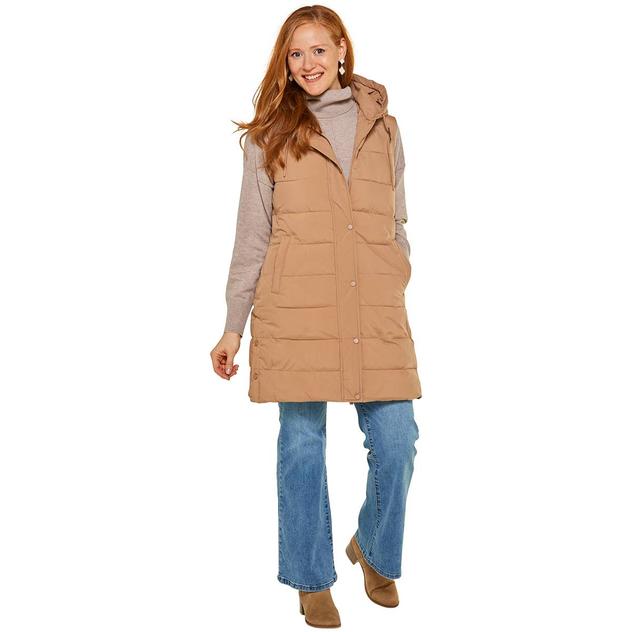 Womens Modern Supply Long Hooded Puffer Vest