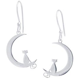 Sterling Silver Laser Cut Cat & Moon Drop Earrings