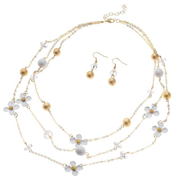 Ashley Cooper™ Gold-Tone & White Flower Necklace & Earrings Set
