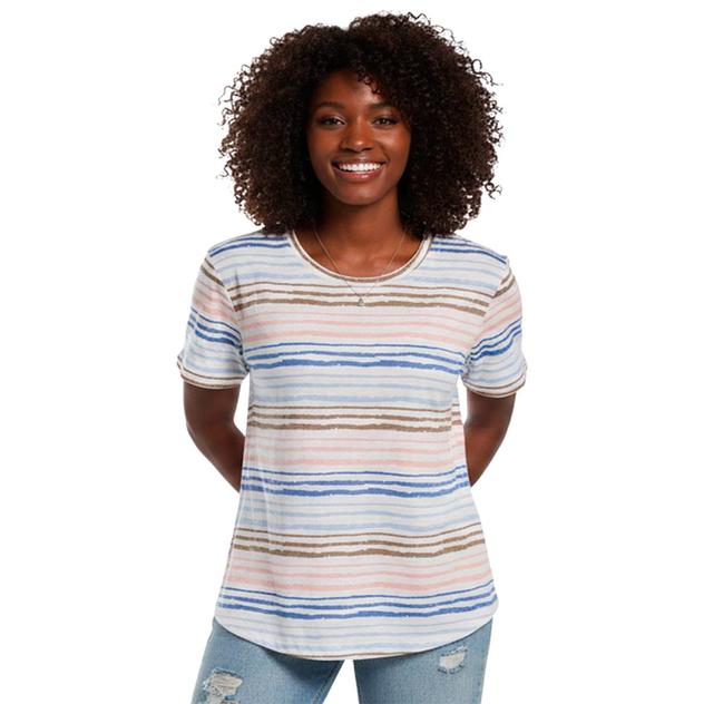 Plus Size Hasting & Smith Short Sleeve Crew Neck Stripe Slub Tee