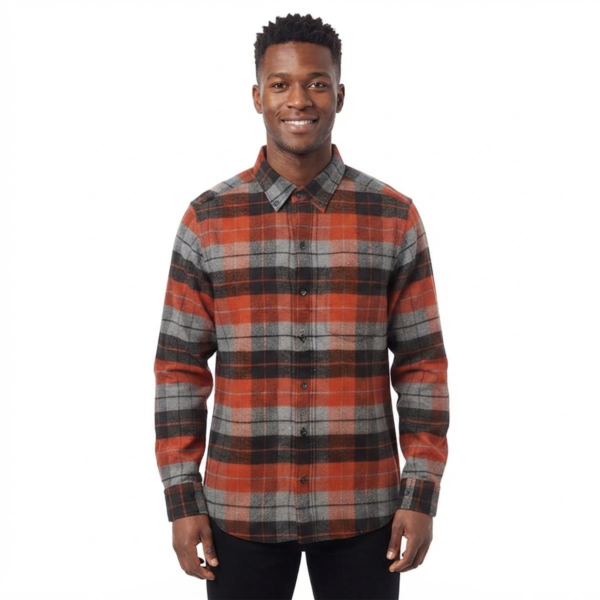 Mens Jackson Hole Long Sleeve Flannel Shirt - Orange/Black/Grey