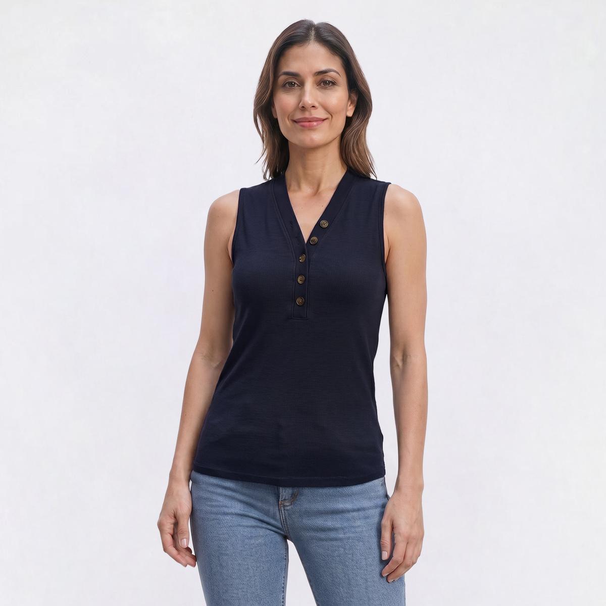 Womens Architect(R) Ribbed Button Front Henley Tank Top
