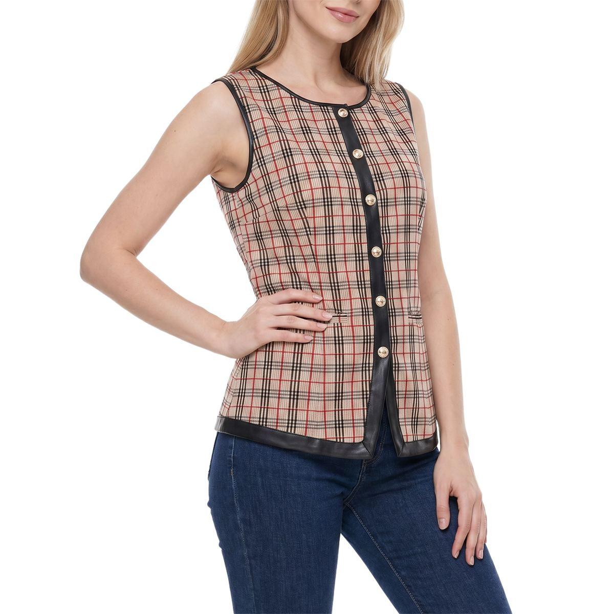 Womens NY Collection Plaid Pleather Vest