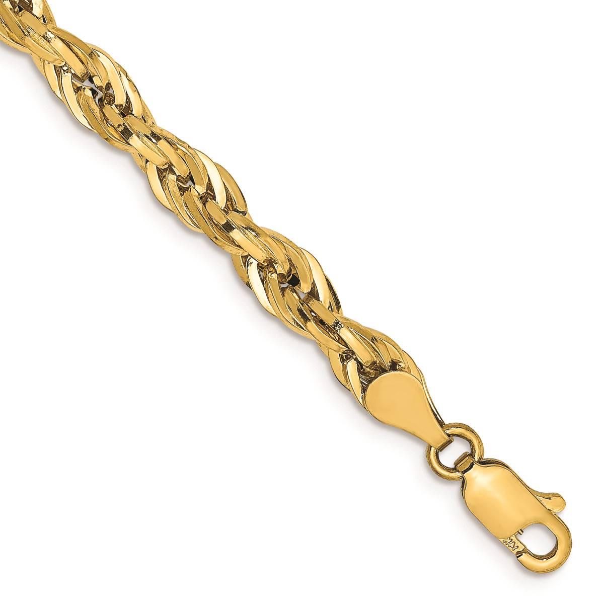 Mens Gold Classics(tm) 4.75mm. 14kt. Semi Solid Rope Chain Bracelet