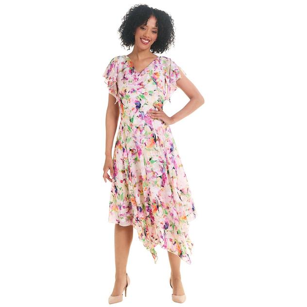 Womens Robbie Bee Short Sleeve Chiffon Drape Neck Dress